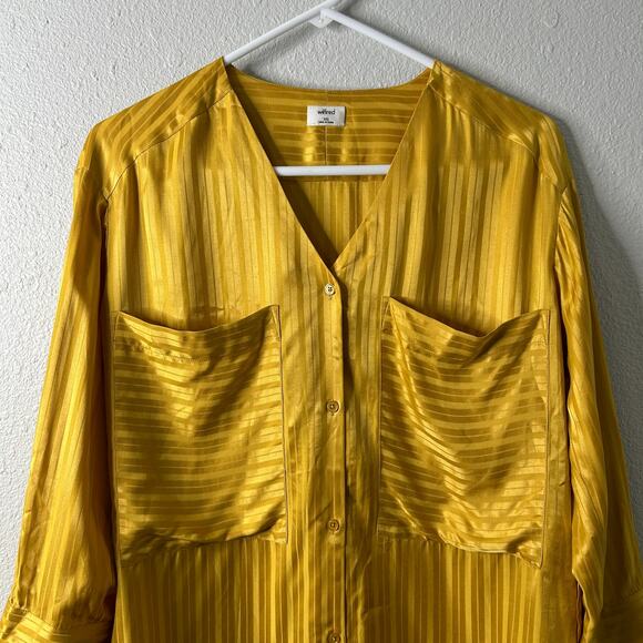 Aritzia Wilfred Zelie Silk Blend Button Up Tunic Shirt Size XXS Yellow - Picture 3 of 10